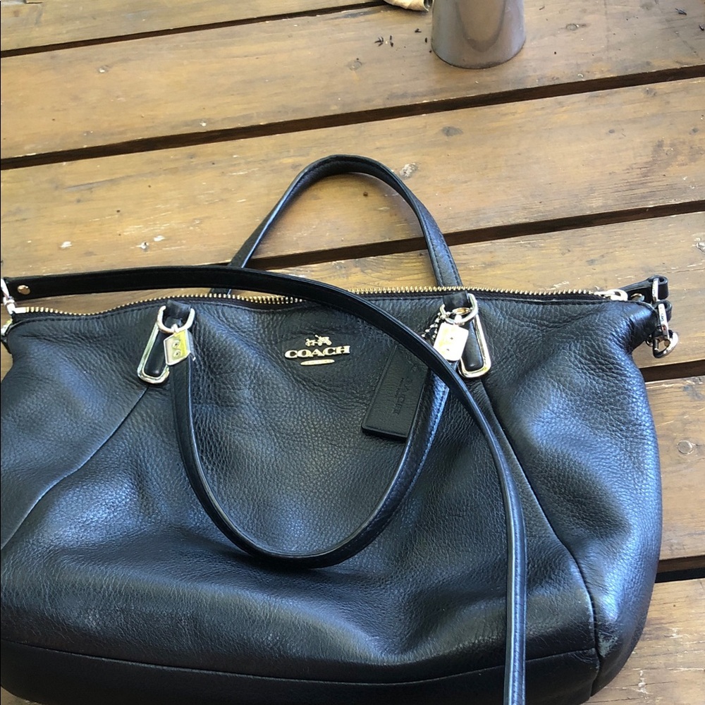 Coach Black Pebbled Leather Shoulder Tote with Gold Accents